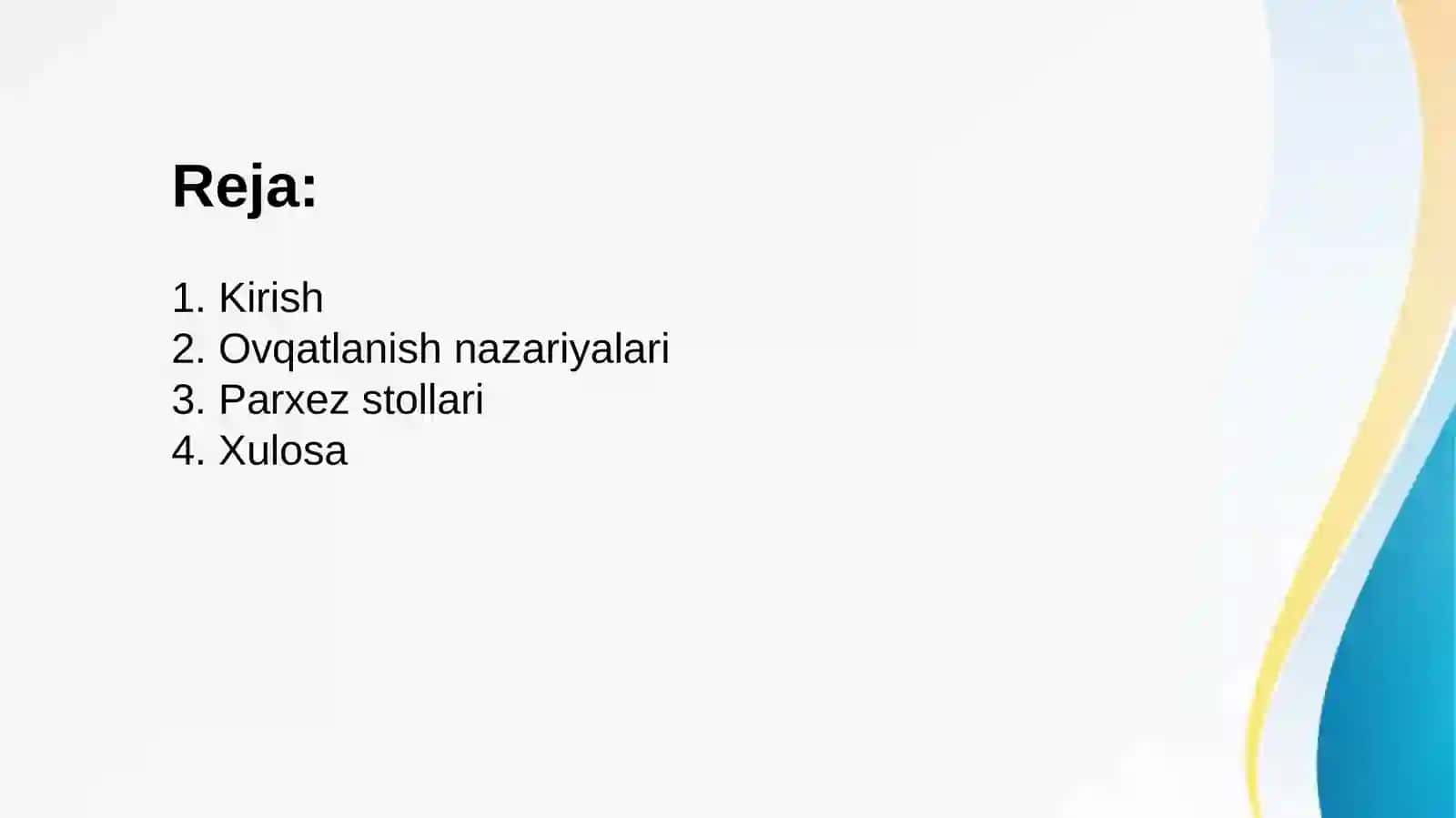 Tibbiyotda ovqatlanish nazariyasi. Parxez stollari 2