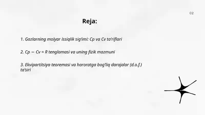 Gazlar va gaz aralashmalarning issiqlik sigʻimi 2