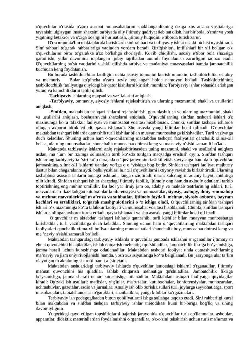Sinfdan va maktabdan tashqari tarbiyaviy ishlarning maqsadi va vazifalari 2