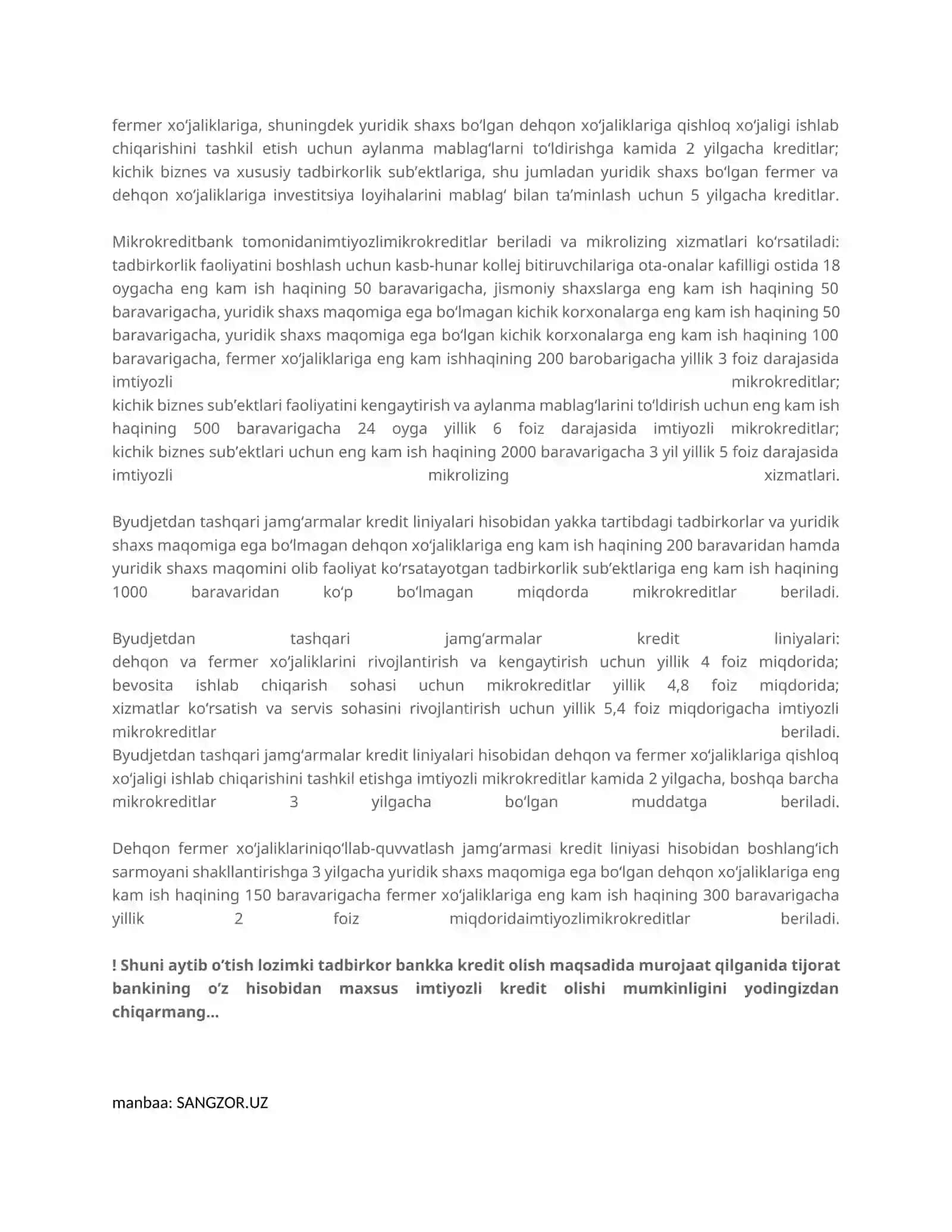 Imtiyozli kredit olish 2