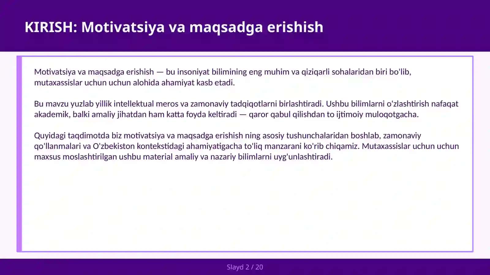 MOTIVATSIYA VA MAQSADGA ERISHISH 2