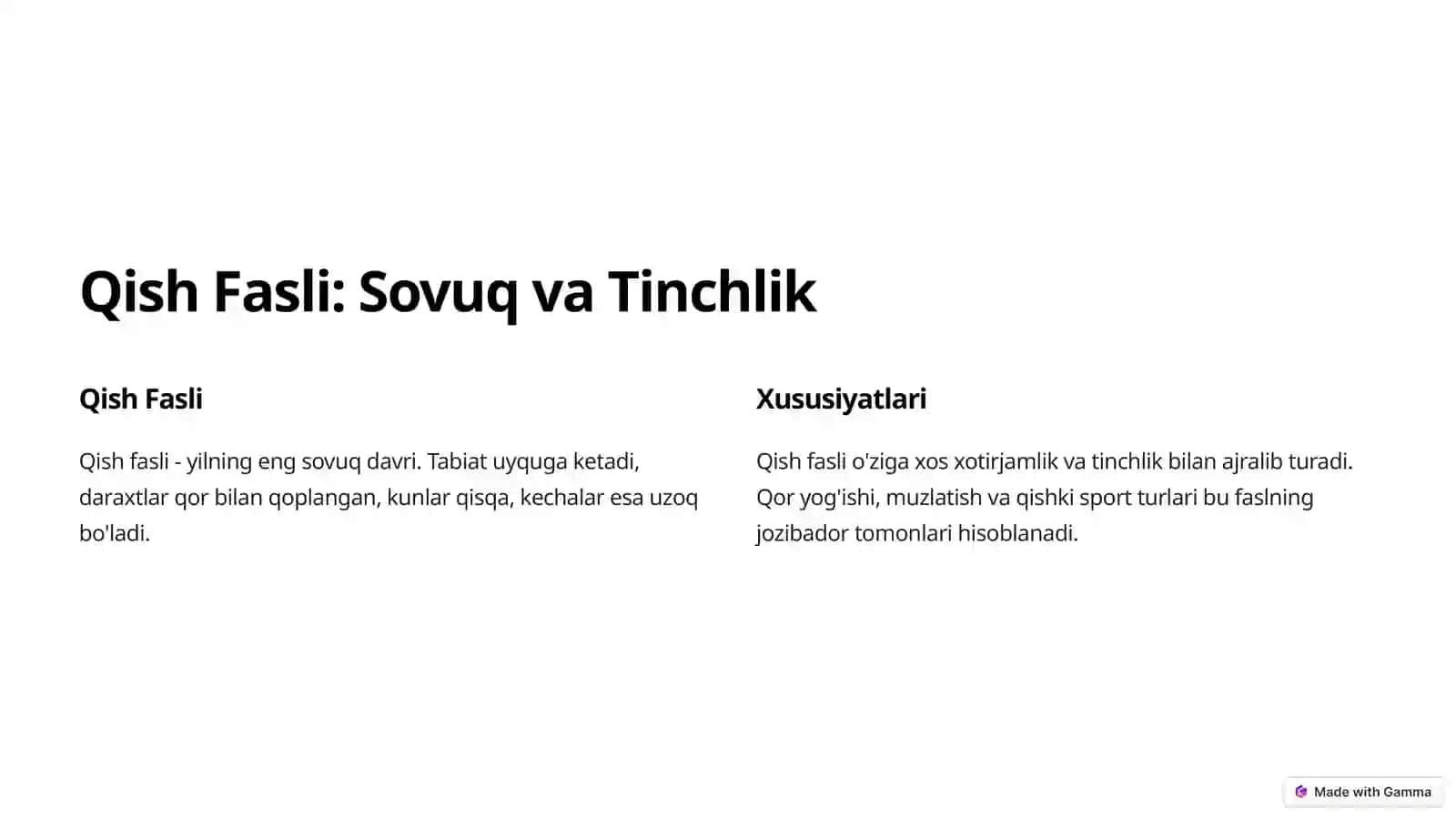 Qish Fasli: Sovuq va Tinchlik 2