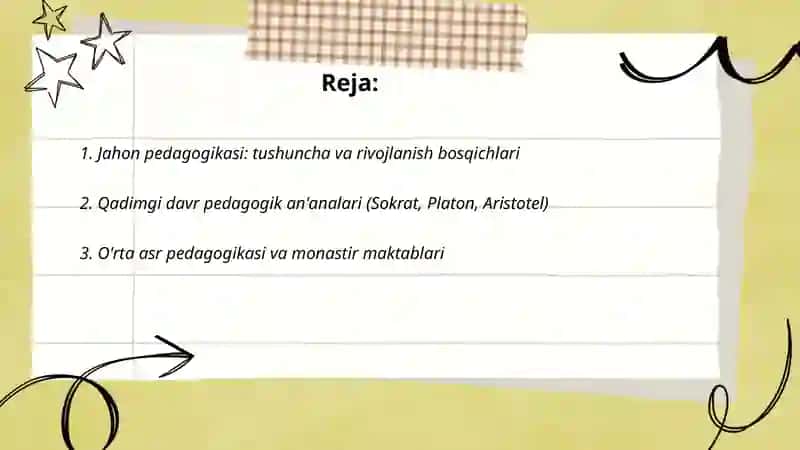 Jahon pedagogika fanining rivojlanish tarixi bayoni 2