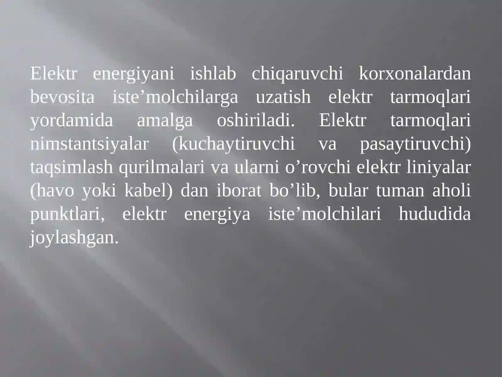 Issiqlikva elektr energiyalarni uzatish va iste’mol qilish 2