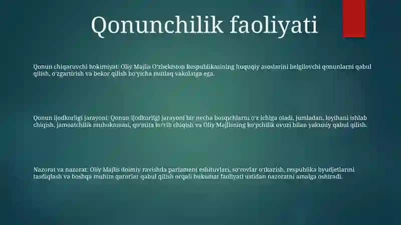 Oliy Majlis Faoliyati Va Vakolatlari 2