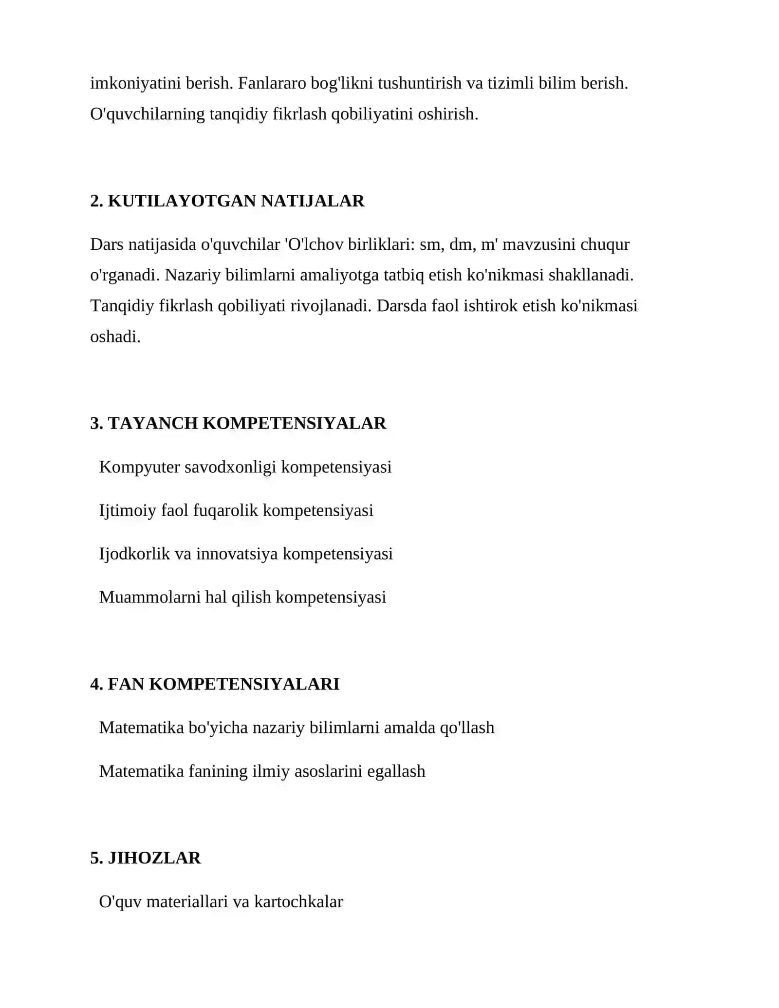 O'lchov birliklari: sm, dm, m 2