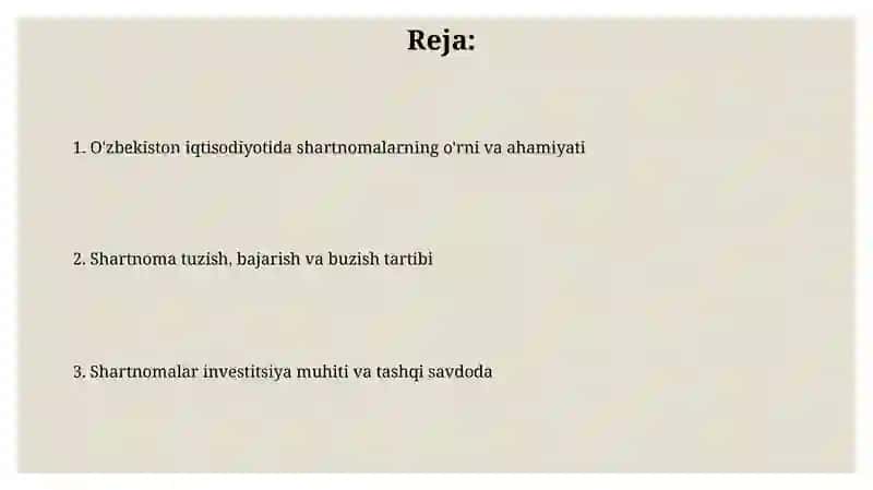 Oʻzbekiston Iqtisodiyotida shartnomalarning o'rni 2