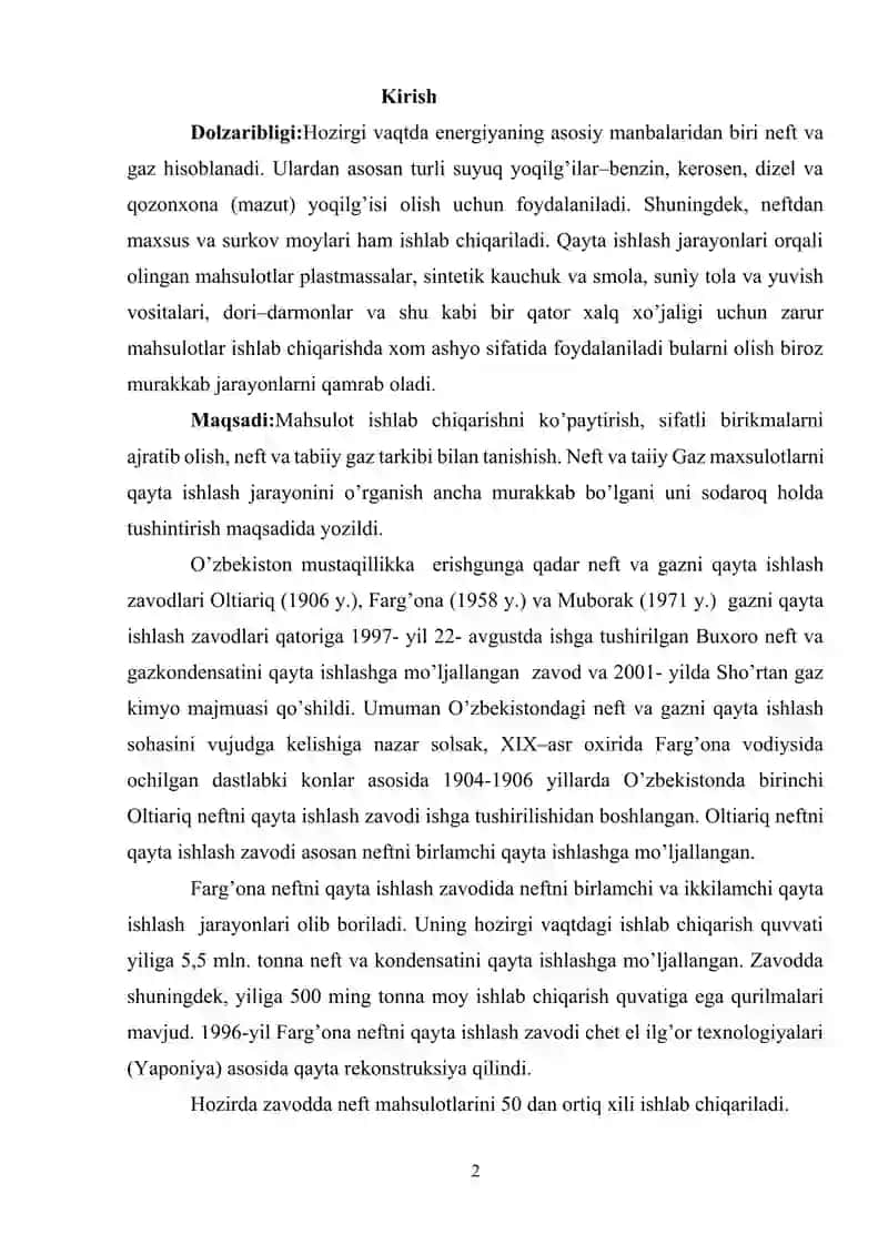 Neft va tabiiy Gazni qayta ishlashdagi oksidlanish jarayoni 2
