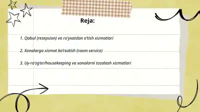Mehmonxonada koʻrsatiladigan asosiy xizmatlar 2
