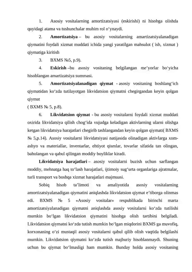 Asosiy vositalarning amortizatsiyasi 2