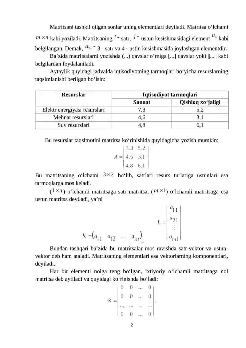 Matritsalar algebrasi 2