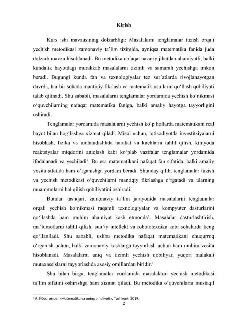 Masalalarni tenglamalar tuzish orqali yechish metodikasi 2