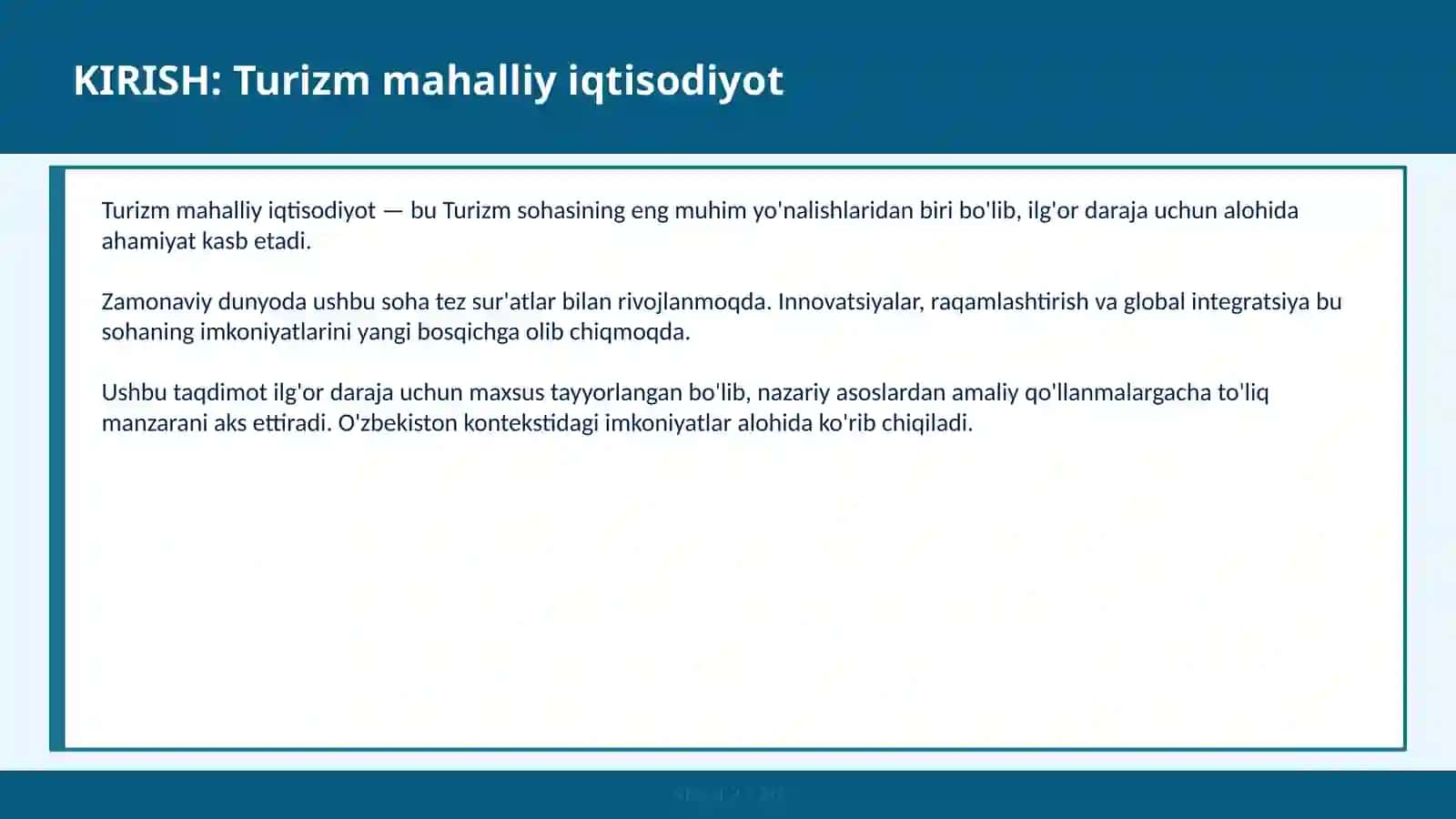 Turizm mahalliy iqtisodiyot 2