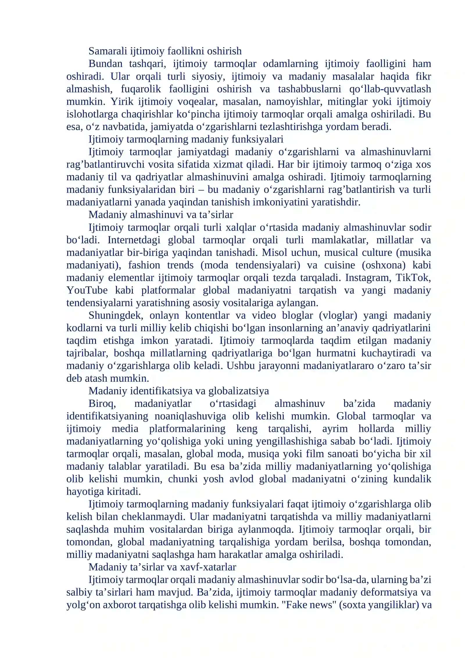 IJTIMOIY TARMOQLARNING JAMIYATGA FUNKSIONAL BOG‘LIQLIGI 2