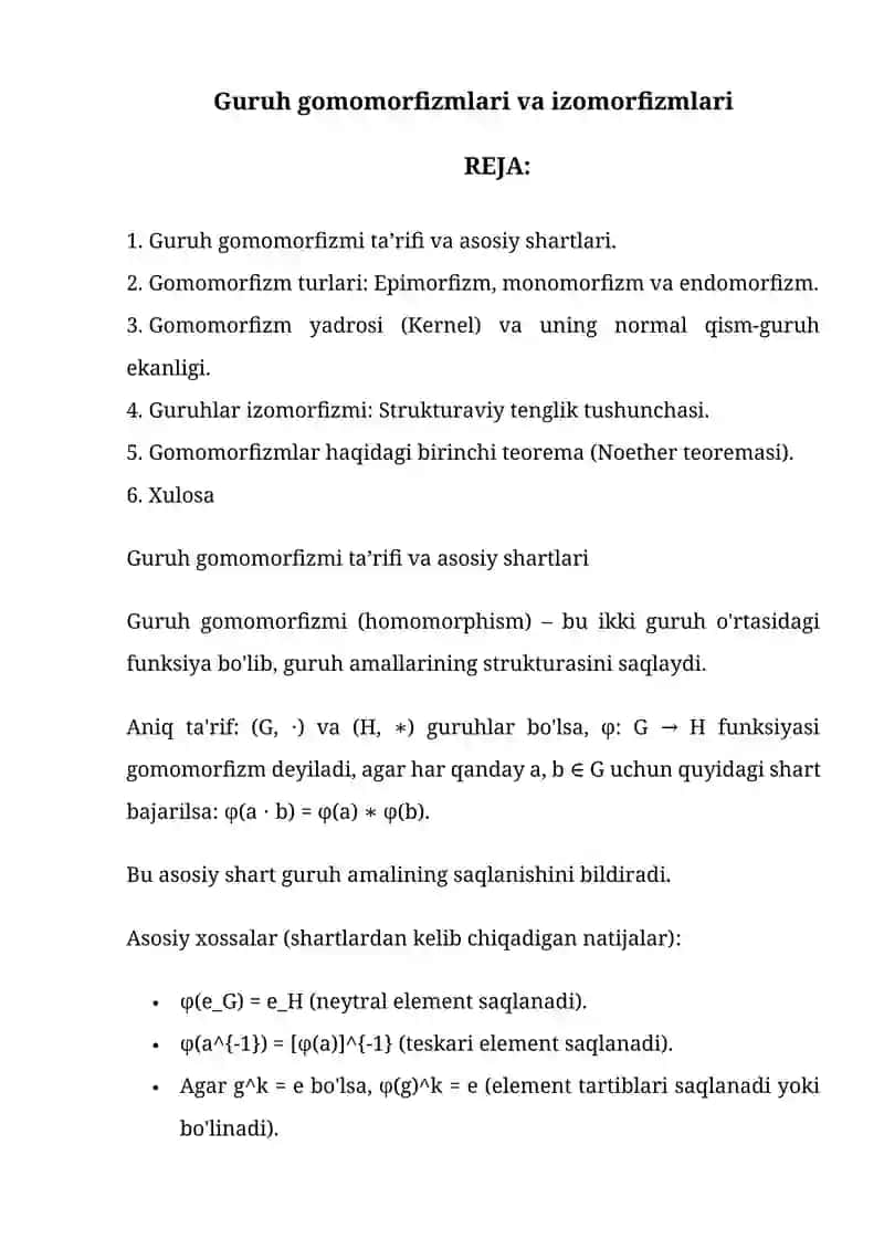 Guruh gomomorfizmlari va izomorfizmlari 2