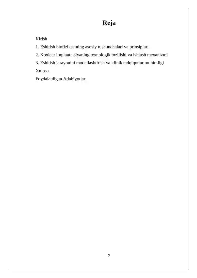 Eshitish biofizikasi elementlari. Koxlear implantatsiya asoslari 2