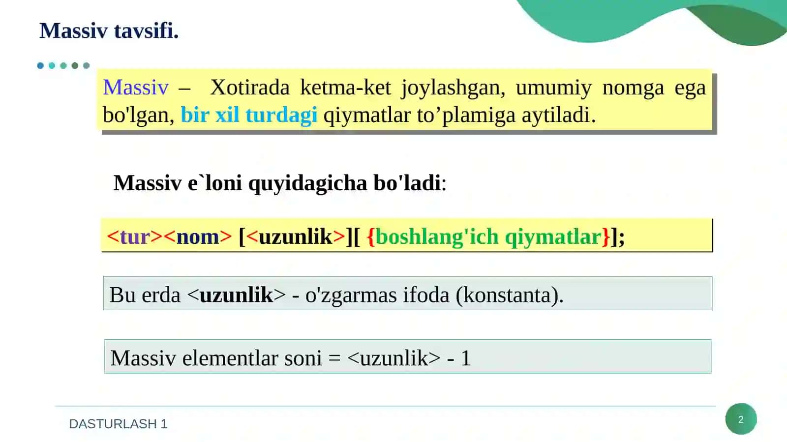 Ikki o’lchovli massivlar 2
