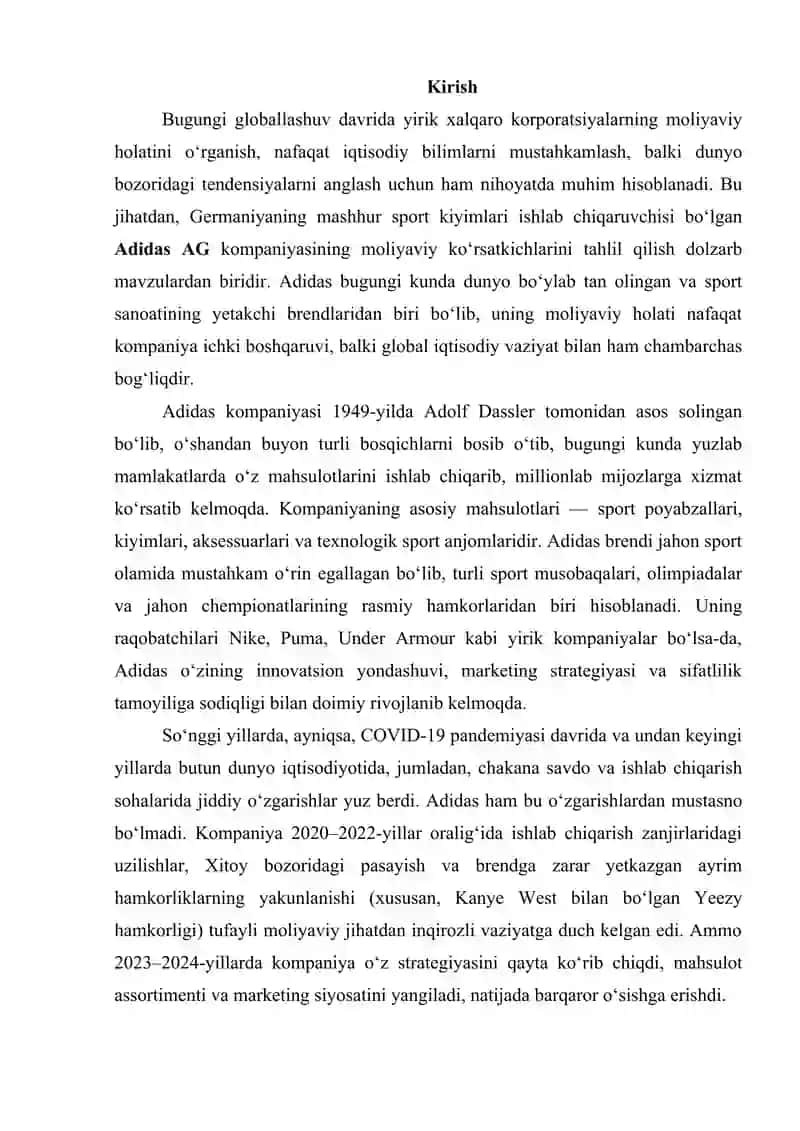 Adidas kompaniyasini moliyaviy holati 2