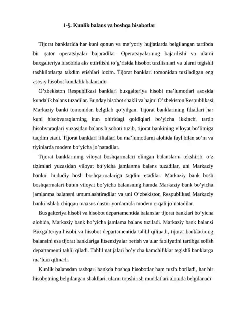 Kunlik balans va boshqa hisobotlar 2