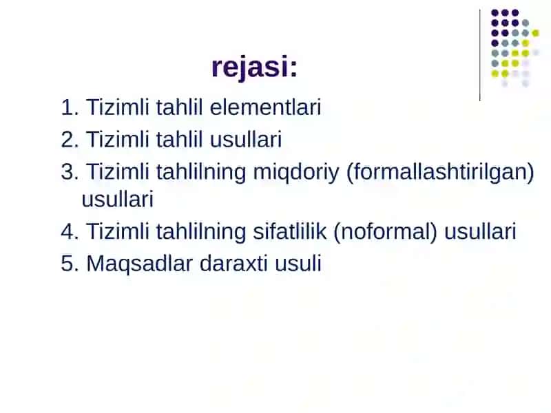 Tizimli tahlil elementlari va usullari 2