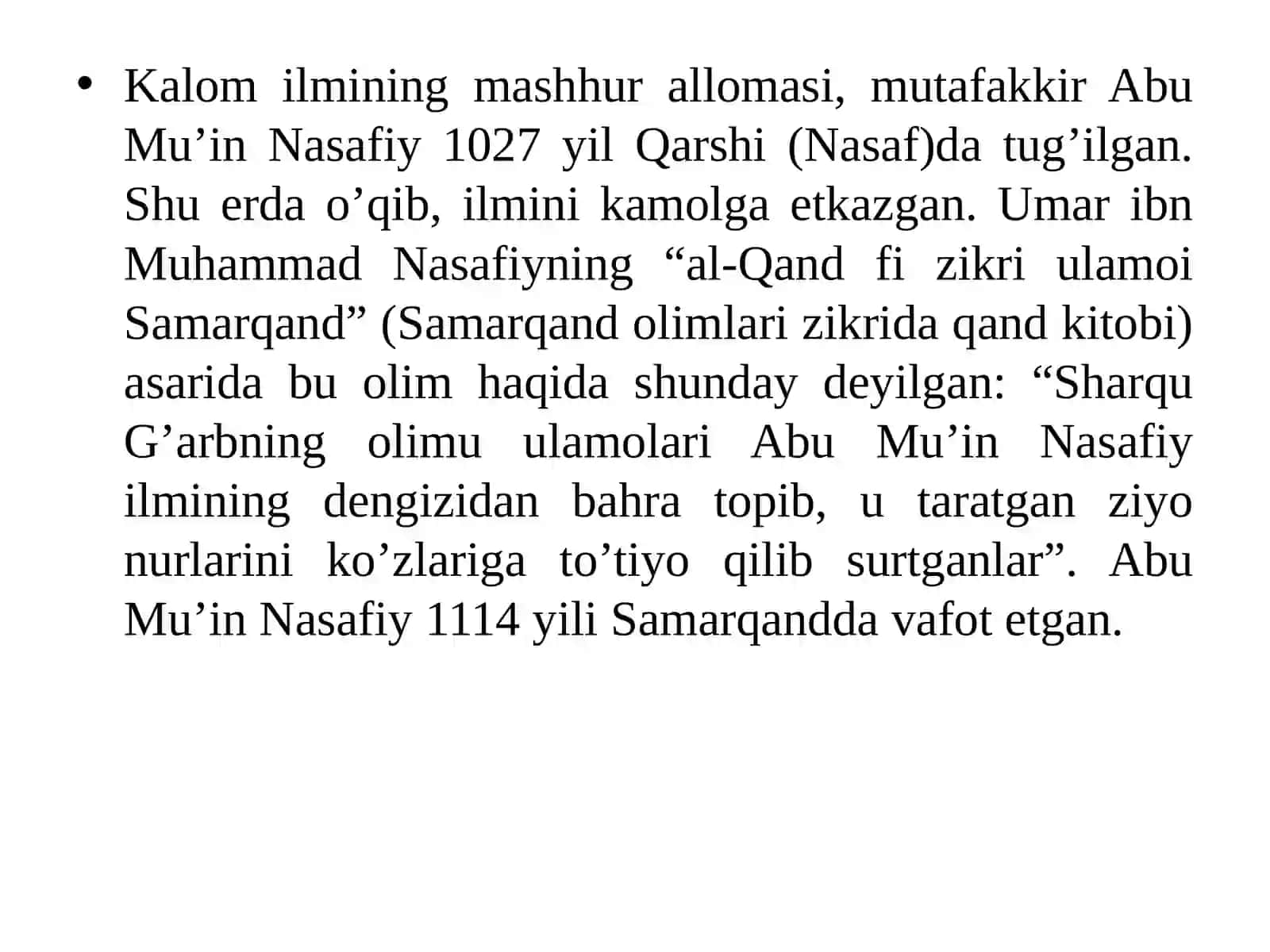 AbulMu’inNasafiyvauningilmiymerosi 2