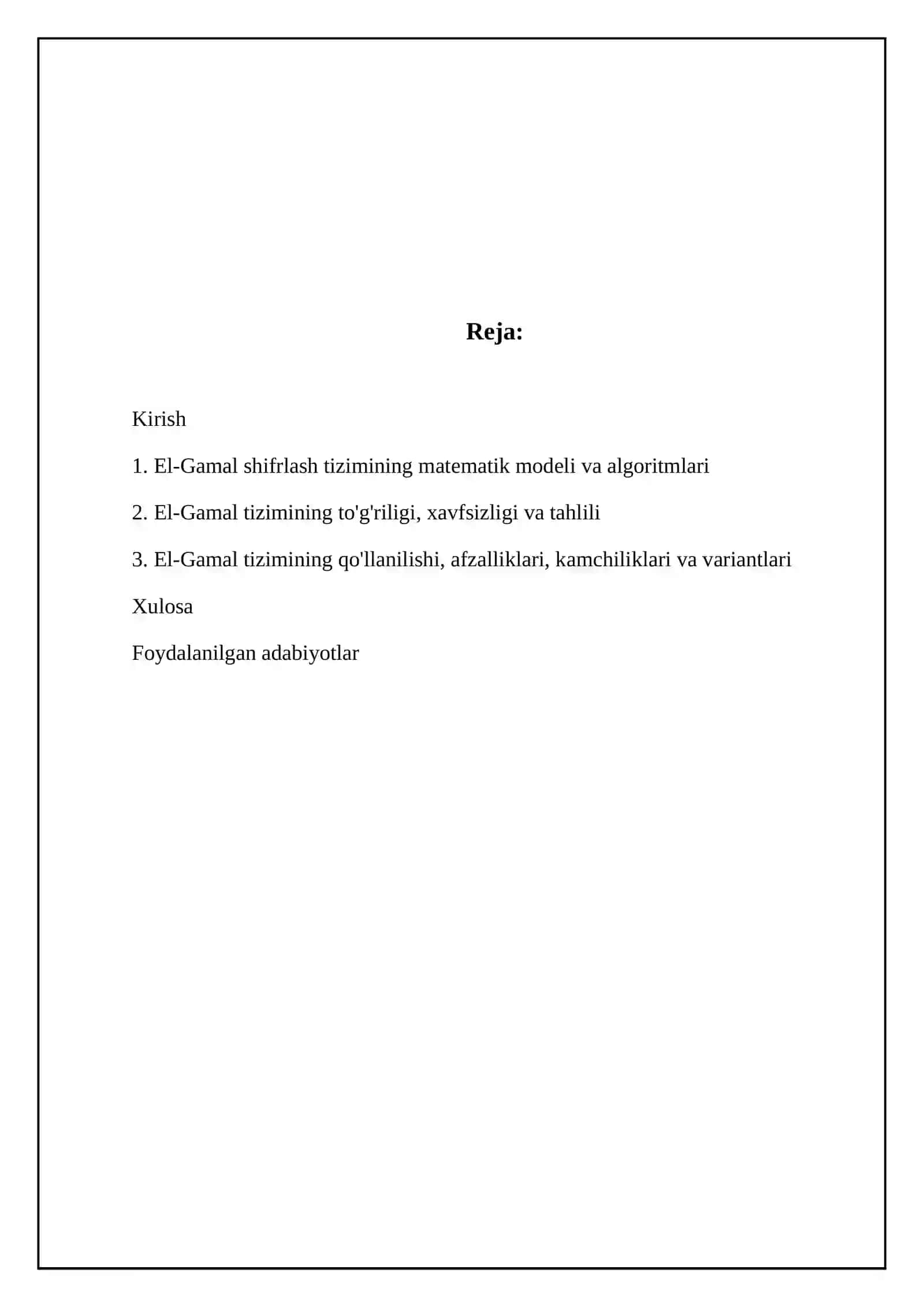 El-Gamal shifrlash tizimining matematik modeli va algoritmlari 2