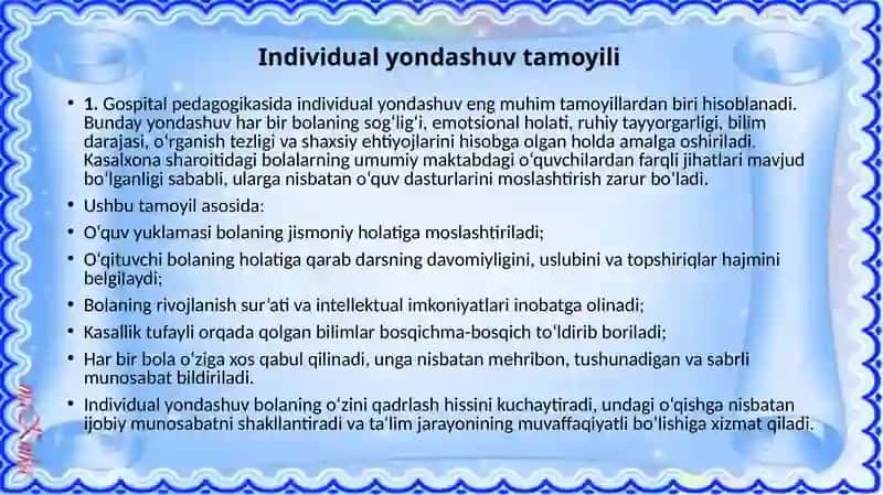 Gospital pedagogikaning asosiy tamoyillari 2