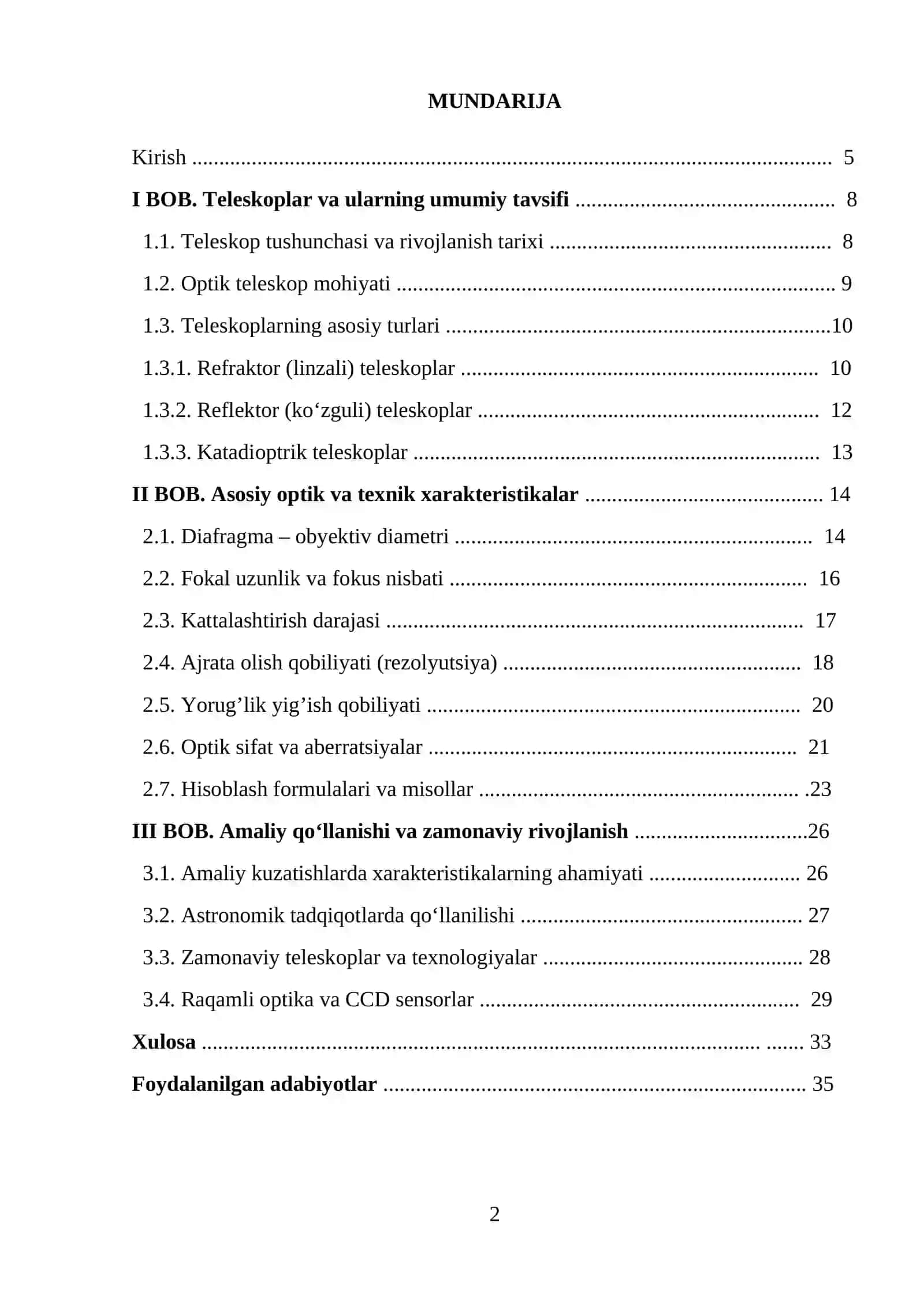 Teleskoplarning asosiy xarakteristikalari 2