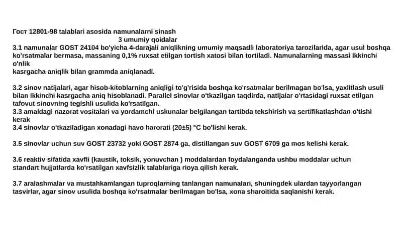 GOST 12801-98 talablari asosida namunalar sinash 2