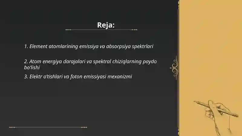 Element atomlarining spektrlari. Mozli qonuni. Kaynosimmetriya konsepsiyasi 2