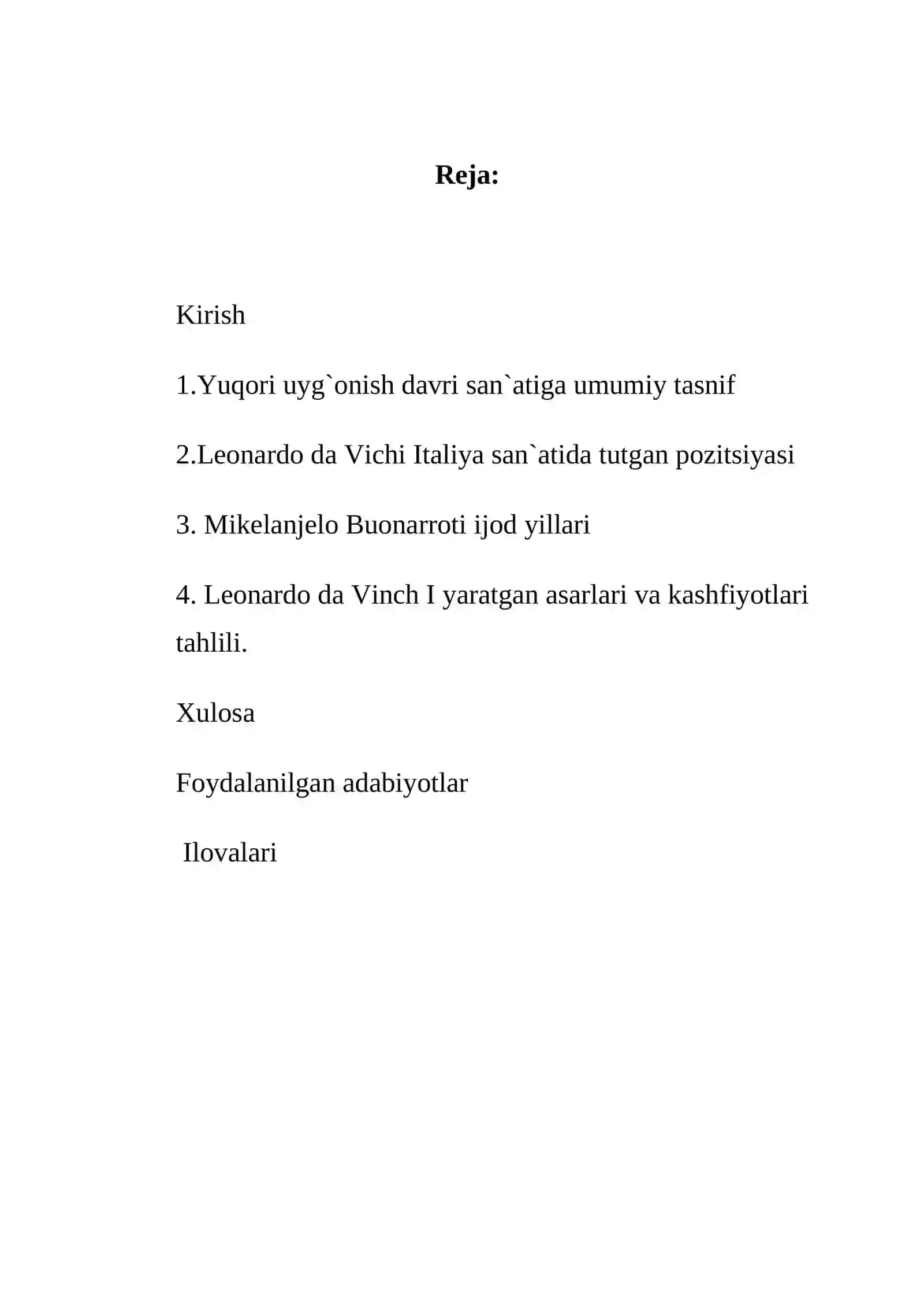 Leonardo da Vinchi ijodi. Referat 2