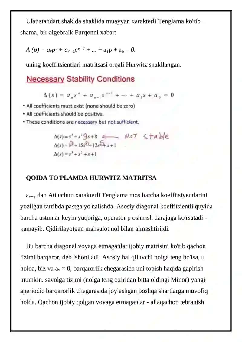 ALGEBRIK BARQARORLIK MEZONLARI 2