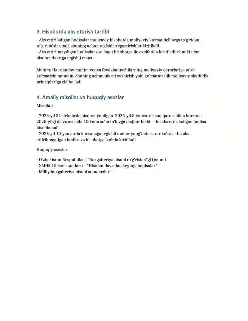 Hisobot davridan keyingi hodisalar 2