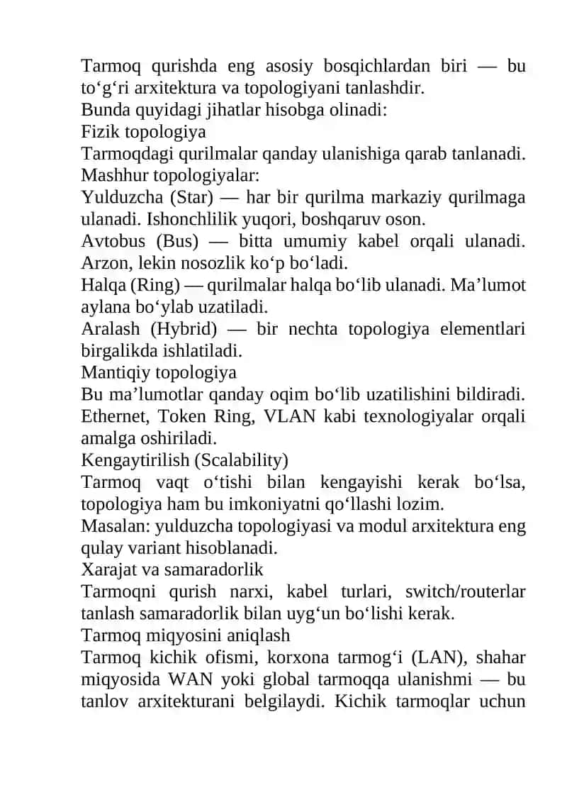 Tarmoq qurishning asosiy tamoyillari 2
