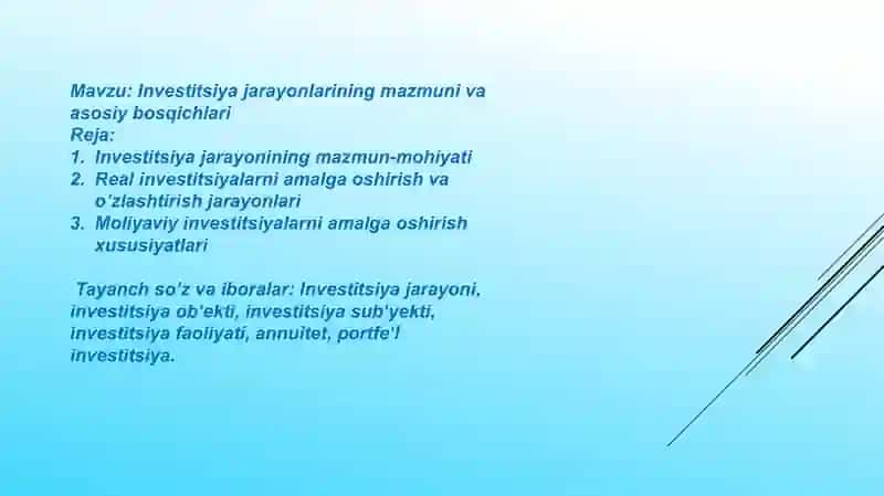 Investitsiya jarayonlarining mazmuni va asosiy bosqichlari 2