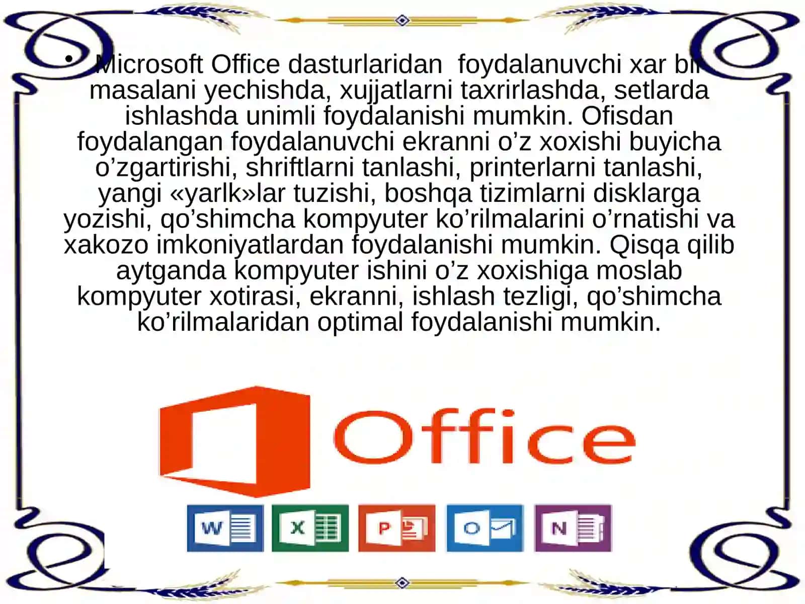 Microsoft office dasturlar paketi va ular bilan ishlash 2