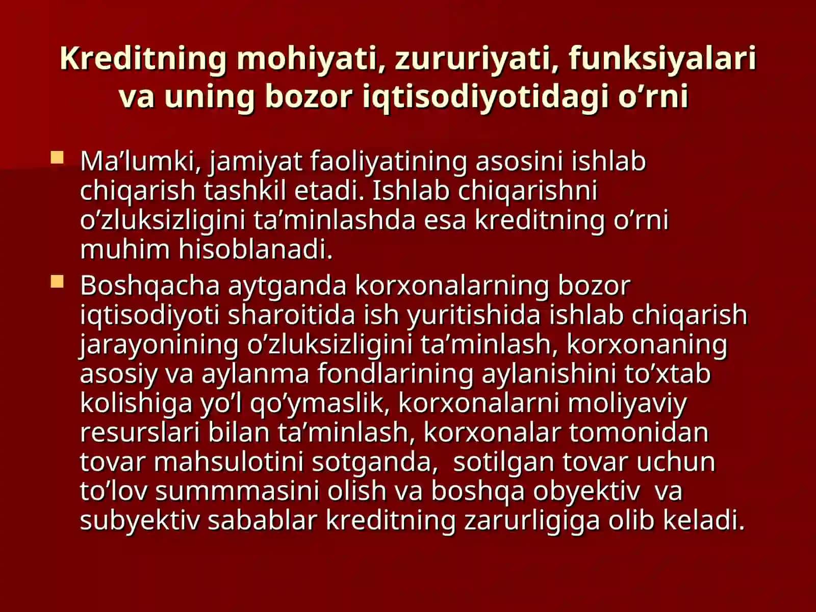 Kreditning mohiyati va moliya tizimidagi roli 2
