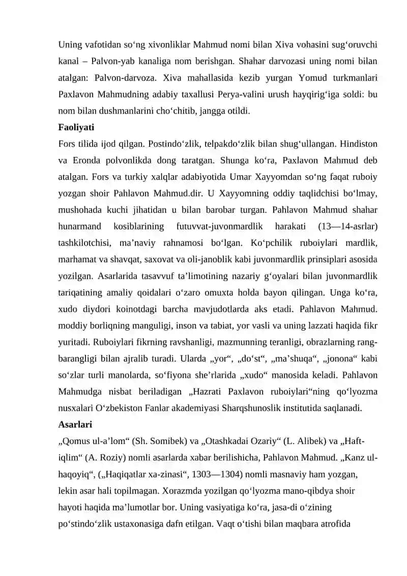 Pahlavon Mahmud ruboiylari tahlili 2