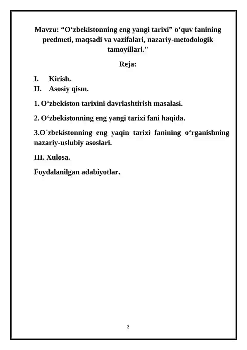 O‘ZBEKISTONNING ENG YANGI TARIXI FANIDAN REFERAT 2