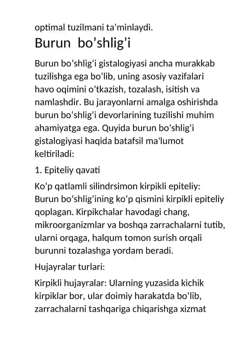 Nafas olish tizimi azolarining qiyosiy gistologik 2