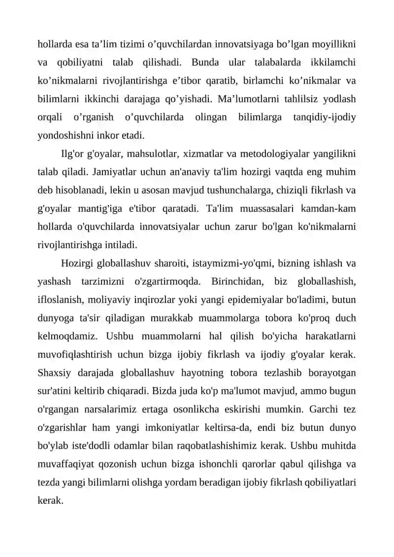 Kreativ fikrlash kursi 2