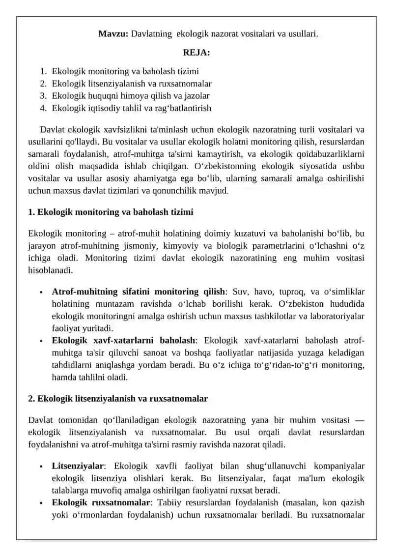 Ekologik nazorat vositalari va usullari 2