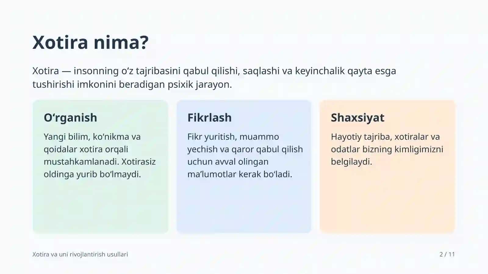 Xotira va uni rivojlantirish usullari 2