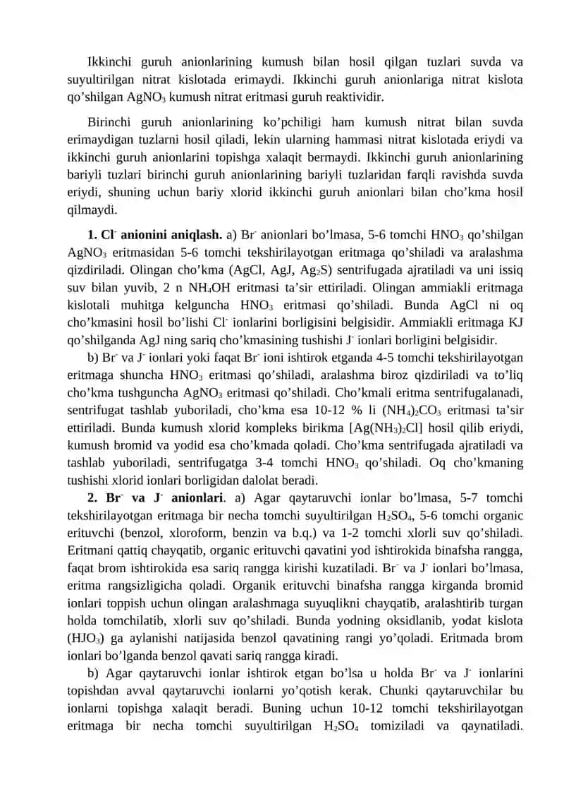 I-guruh anionlarining aralashmasi 2