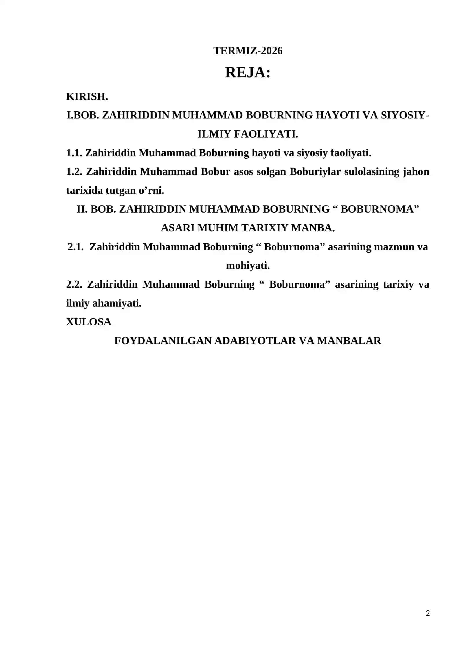Zahiriddin Muhammad Boburning hayoti va ijodiy merosi 2