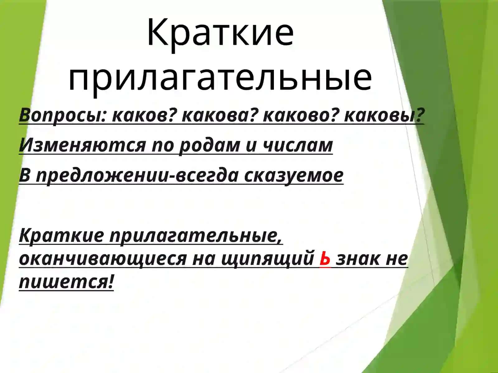Краткая форма имён прилагательных 2
