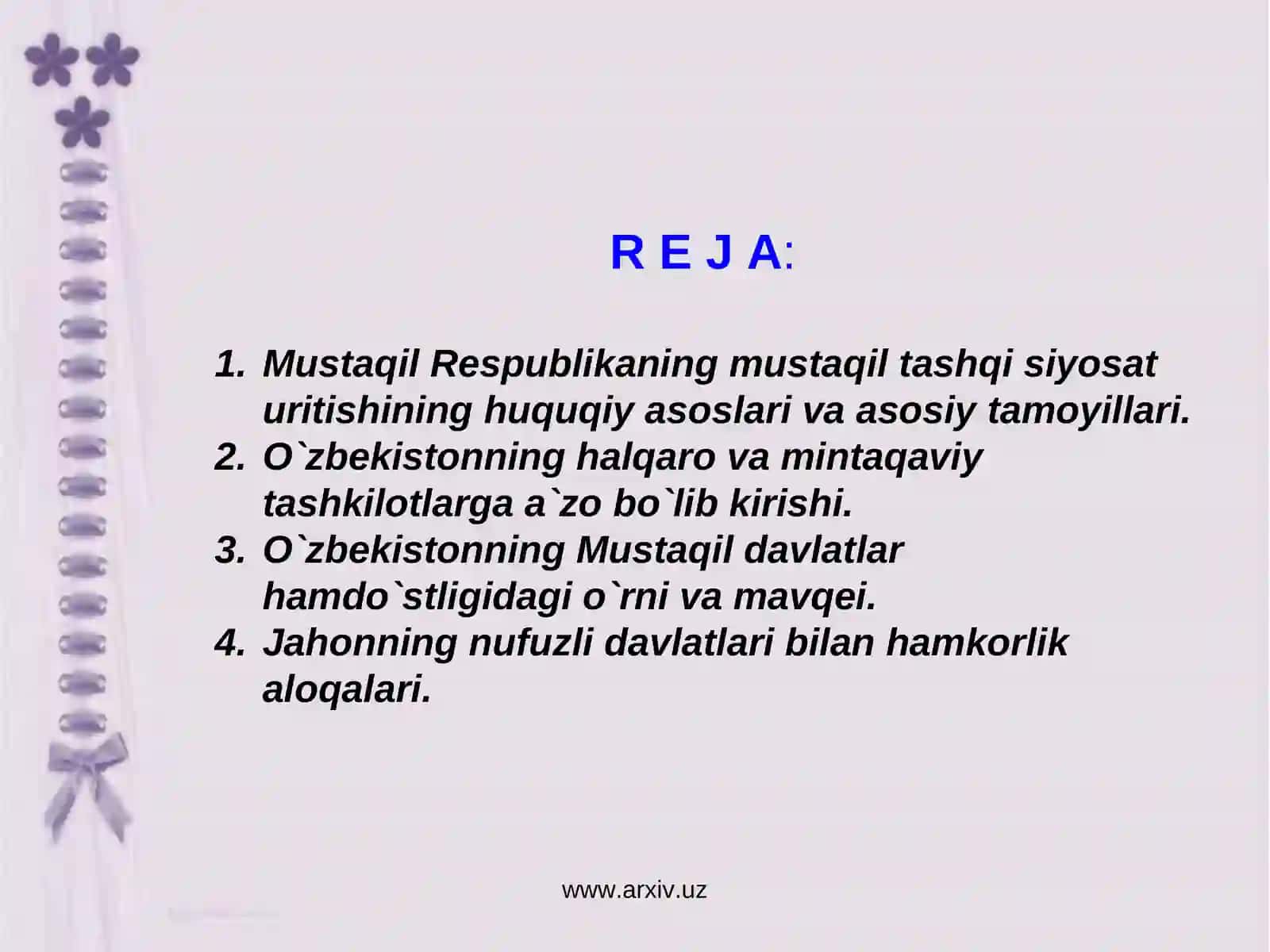 O`zbekiston jahon hamjamiyatiga qo’shilishi 2