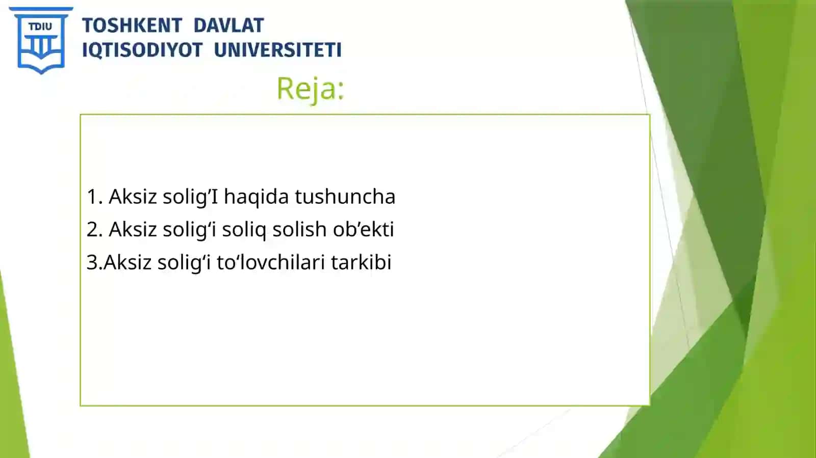 Mavzu: Aksiz soligʻi toʻlovchilar tarkibi va soliq solish ob'ekti 2