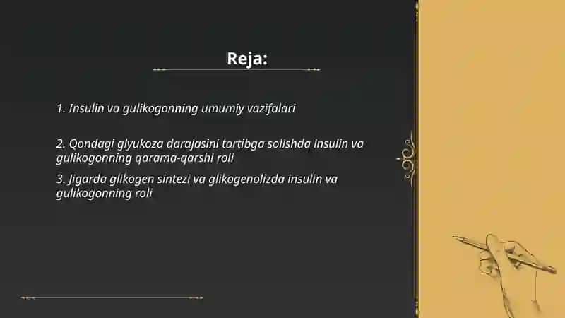 Metabolik jarayonlar insulin va gulikogonning roli 2