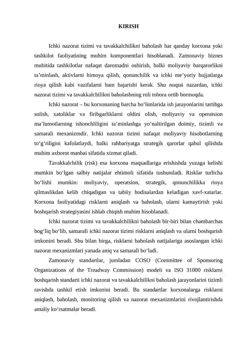 Ichki nazorat tizimi va tavakkalchilikni baholash 2